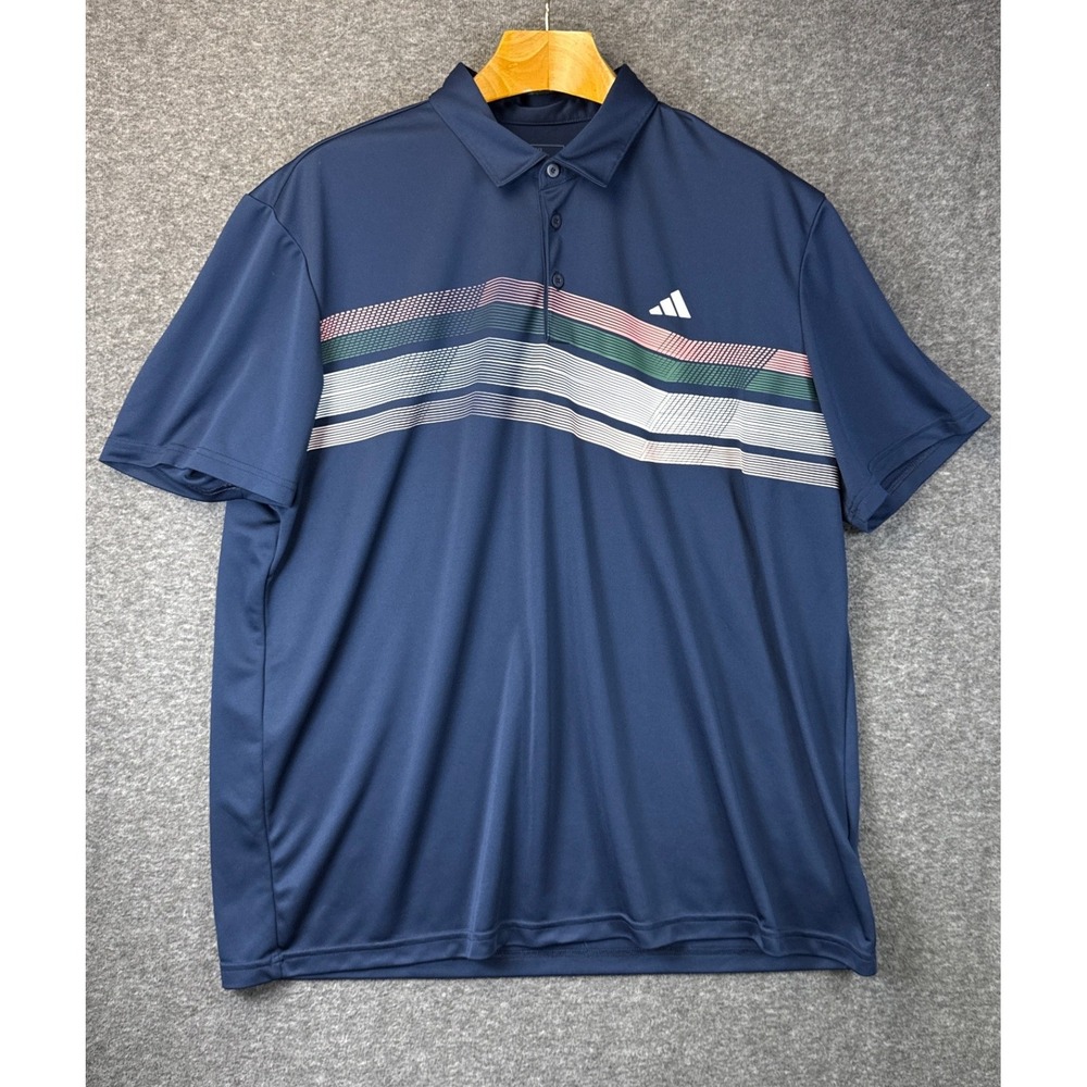 Adidas Polo Shirt Men 2XL Navy Blue Performance Striped Graphic Sailing Golf Top